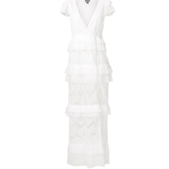 Just Cavalli by Roberto Cavalli Dress White Lace Gown Pleated Flounce - Picture 1 of 12